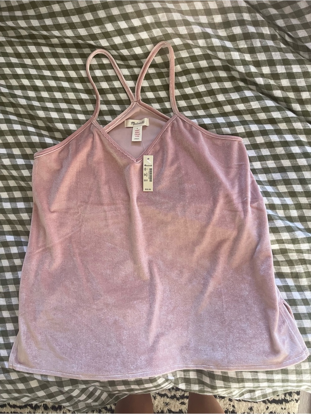 Madewell Pink Velvet V-Neck Cami Top